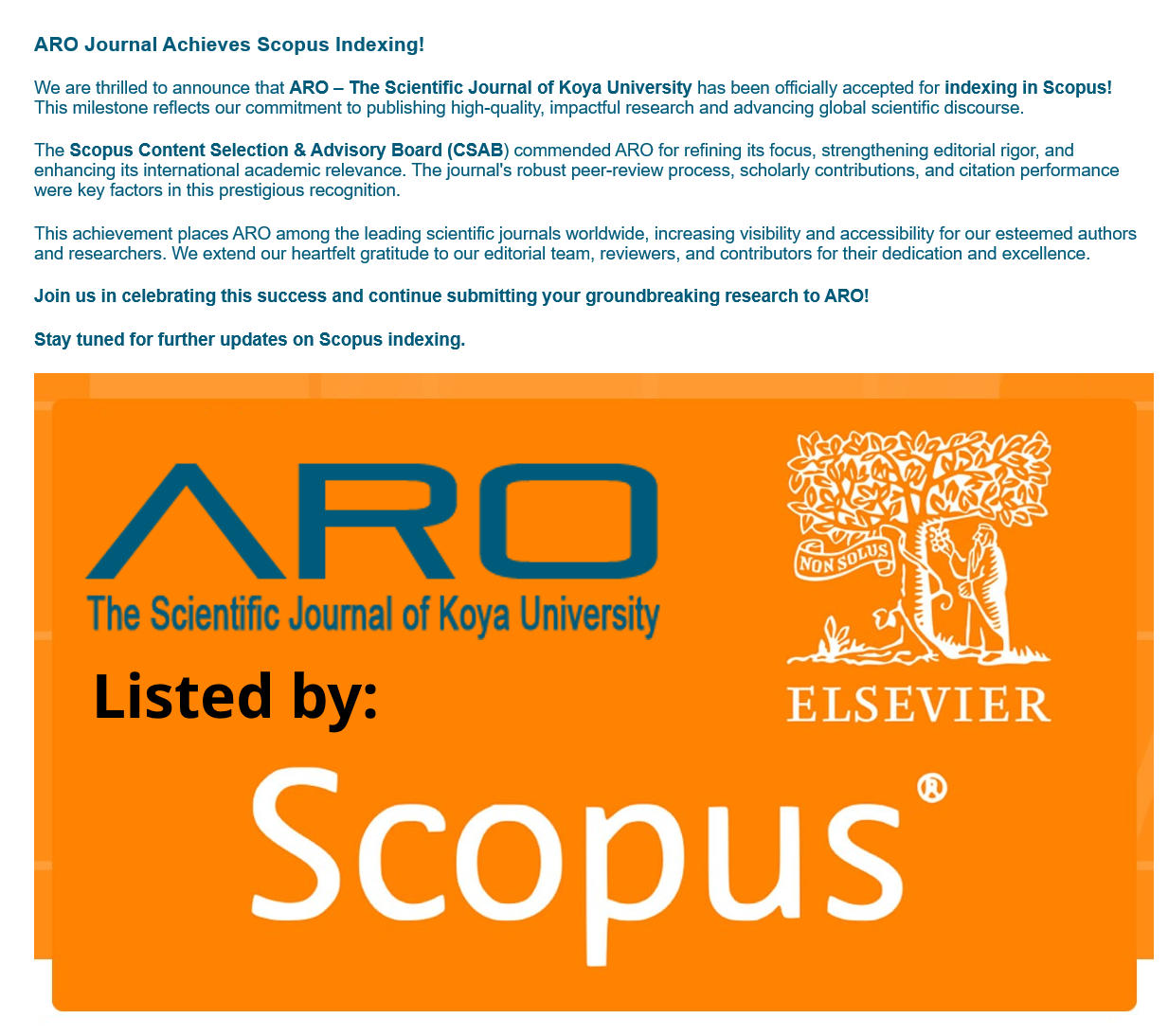 ARO Journals Indexed by SCOPUS